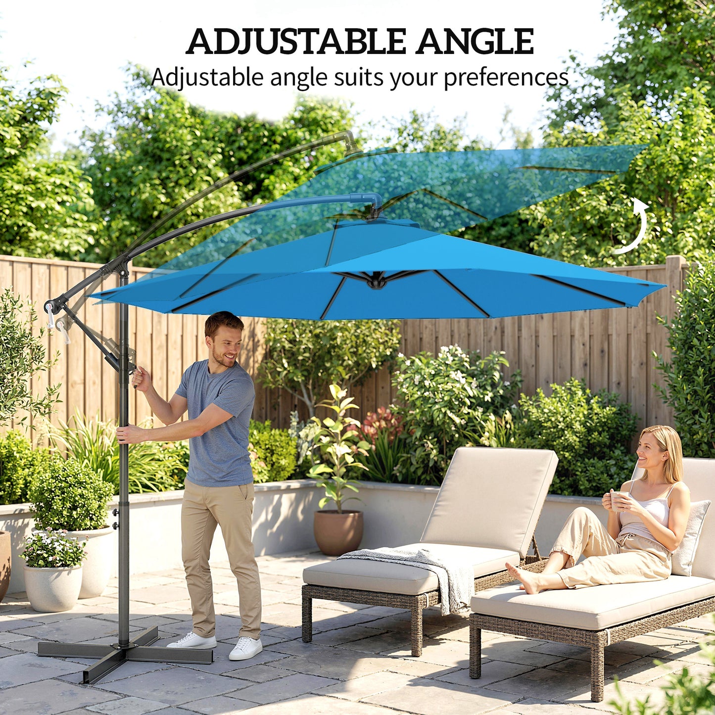 Parasol déporté avec base et manivelle 300 cm