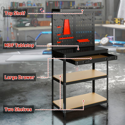 Établi de travail robuste en acier avec panneau perforé