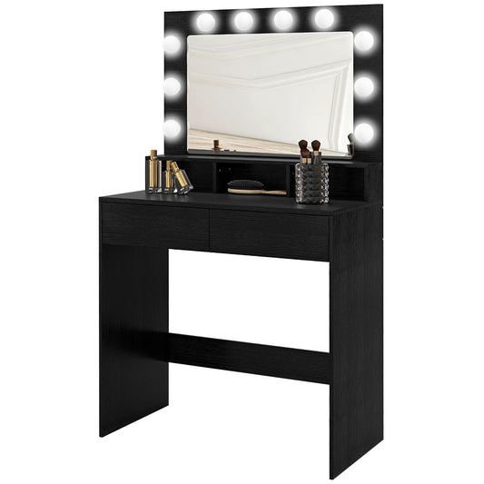 Table de Maquillage Aosom avec Miroir LED et Tiroirs pour Chambre