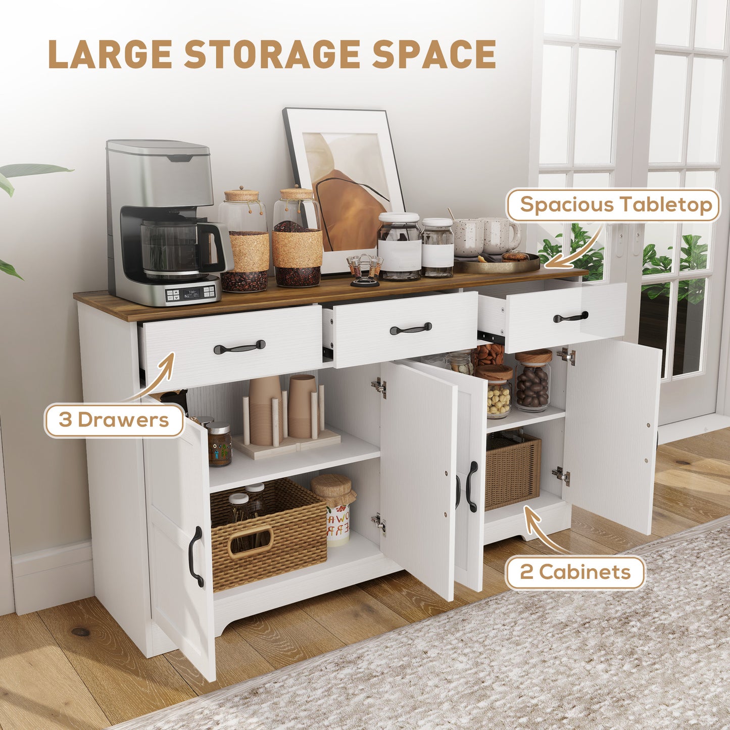 Buffet bahut moderne avec tiroirs et étagères ajustables