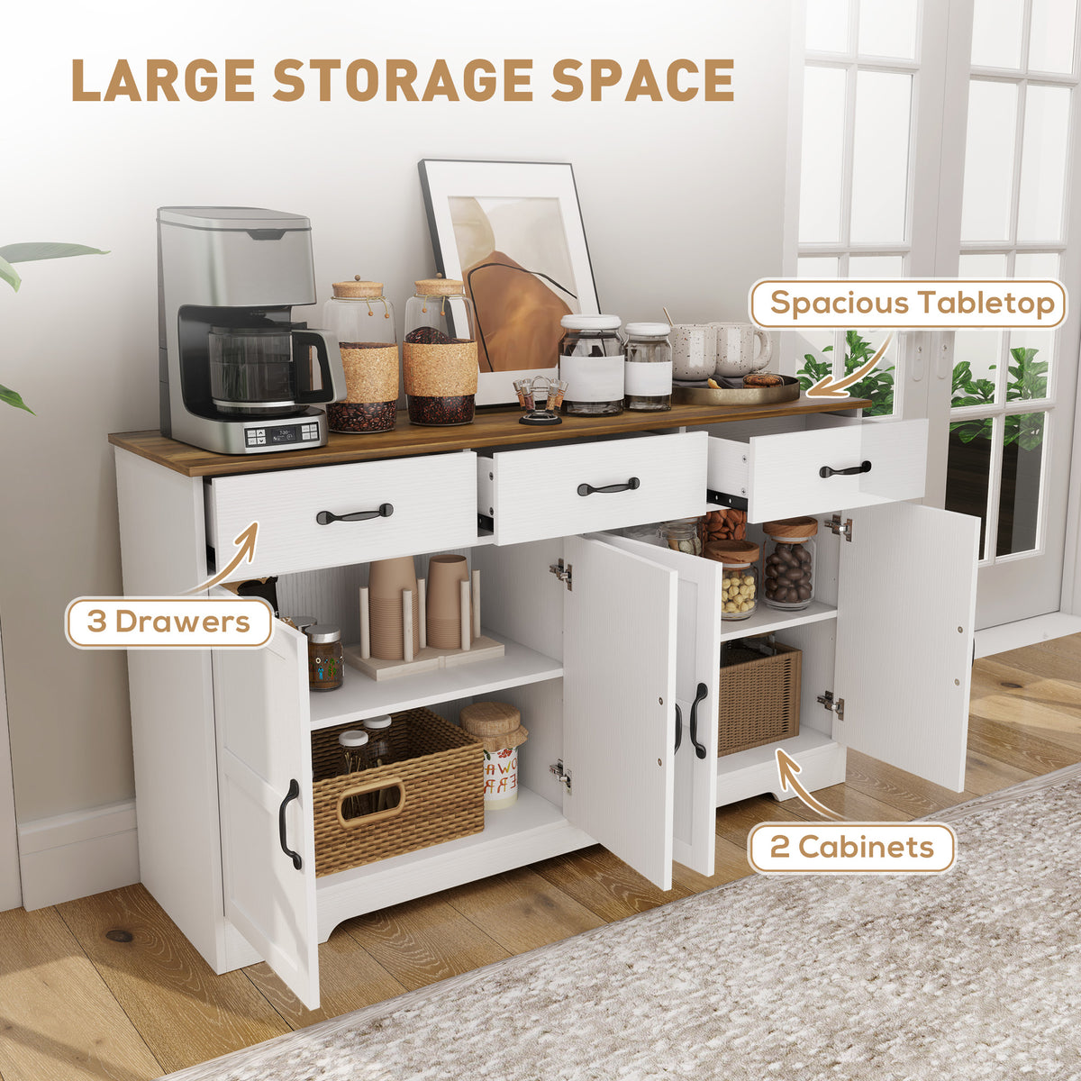 Buffet bahut moderne avec tiroirs et étagères ajustables