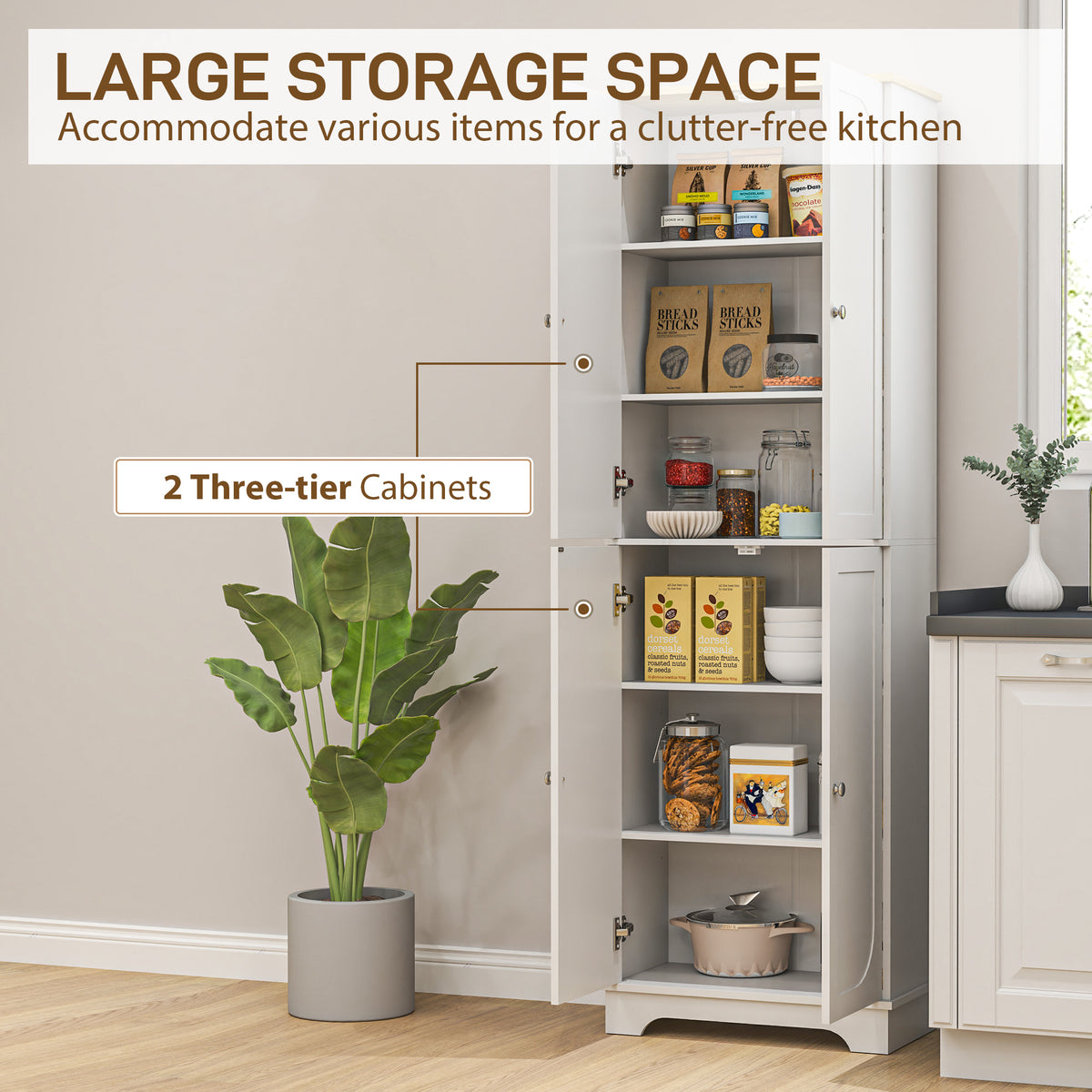 Armoire-garde-manger haute 4 portes avec tablettes ajustables