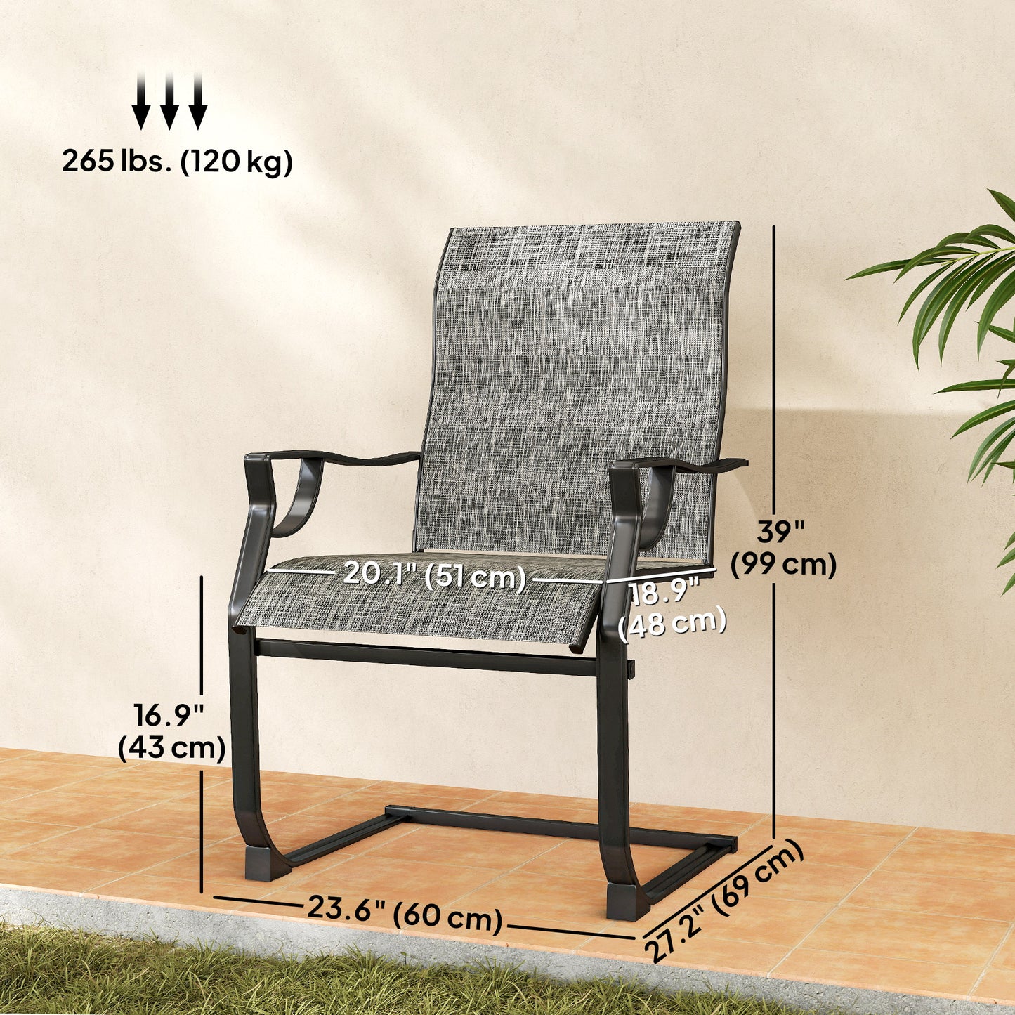 Chaises de patio à ressort C dossier haut — ensemble de 2