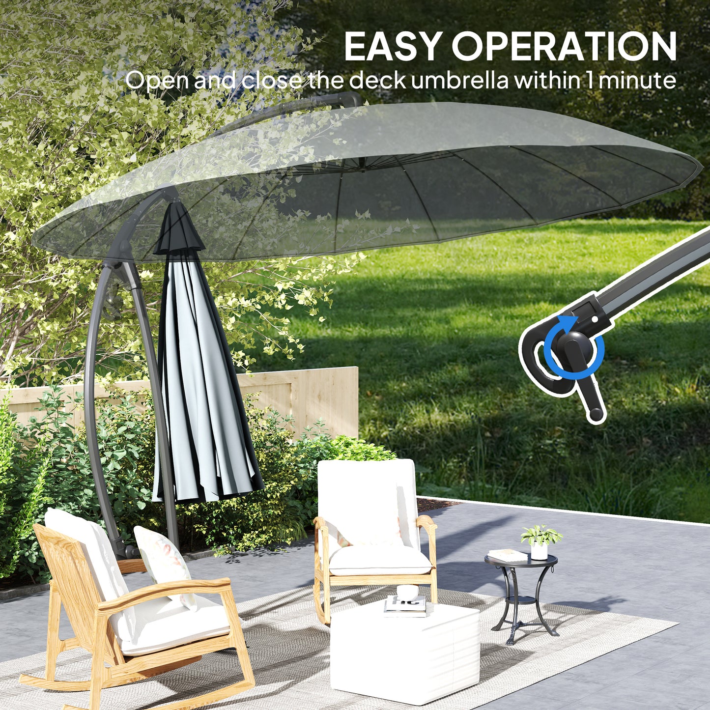 Parasol déporté rotatif 274 cm — 16 baleines en fibre de verre
