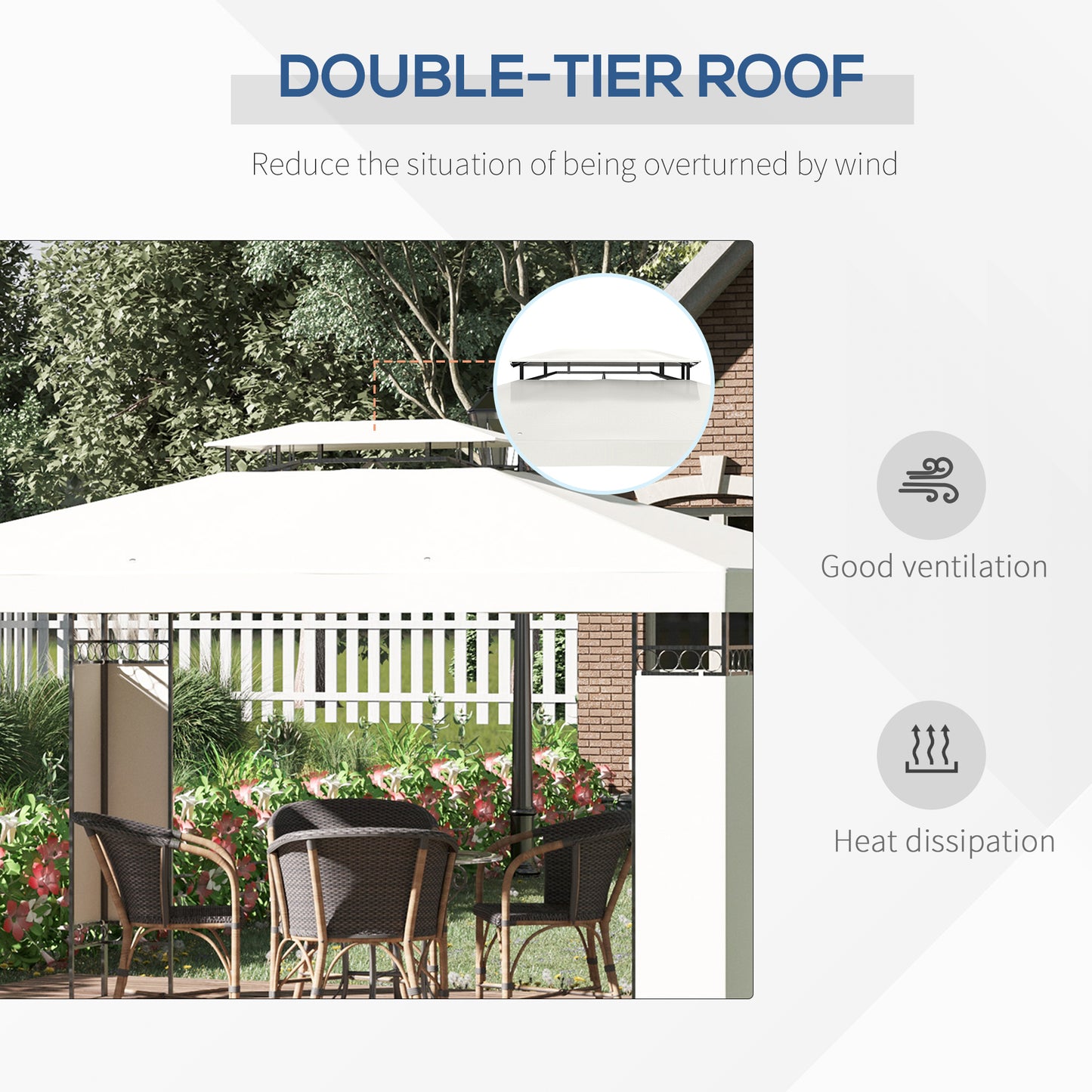 Gazebo extérieur double toit 305 x 396 cm