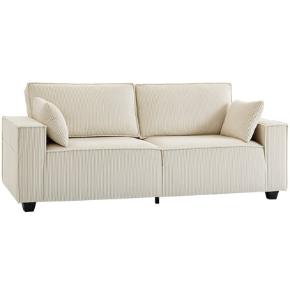 Sofa 3 places à ressorts ensachés en velours côtelé