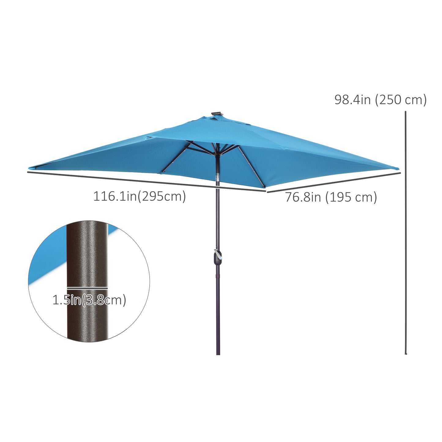 Parasol de patio rectangulaire avec éclairage DEL solaire 195x295cm