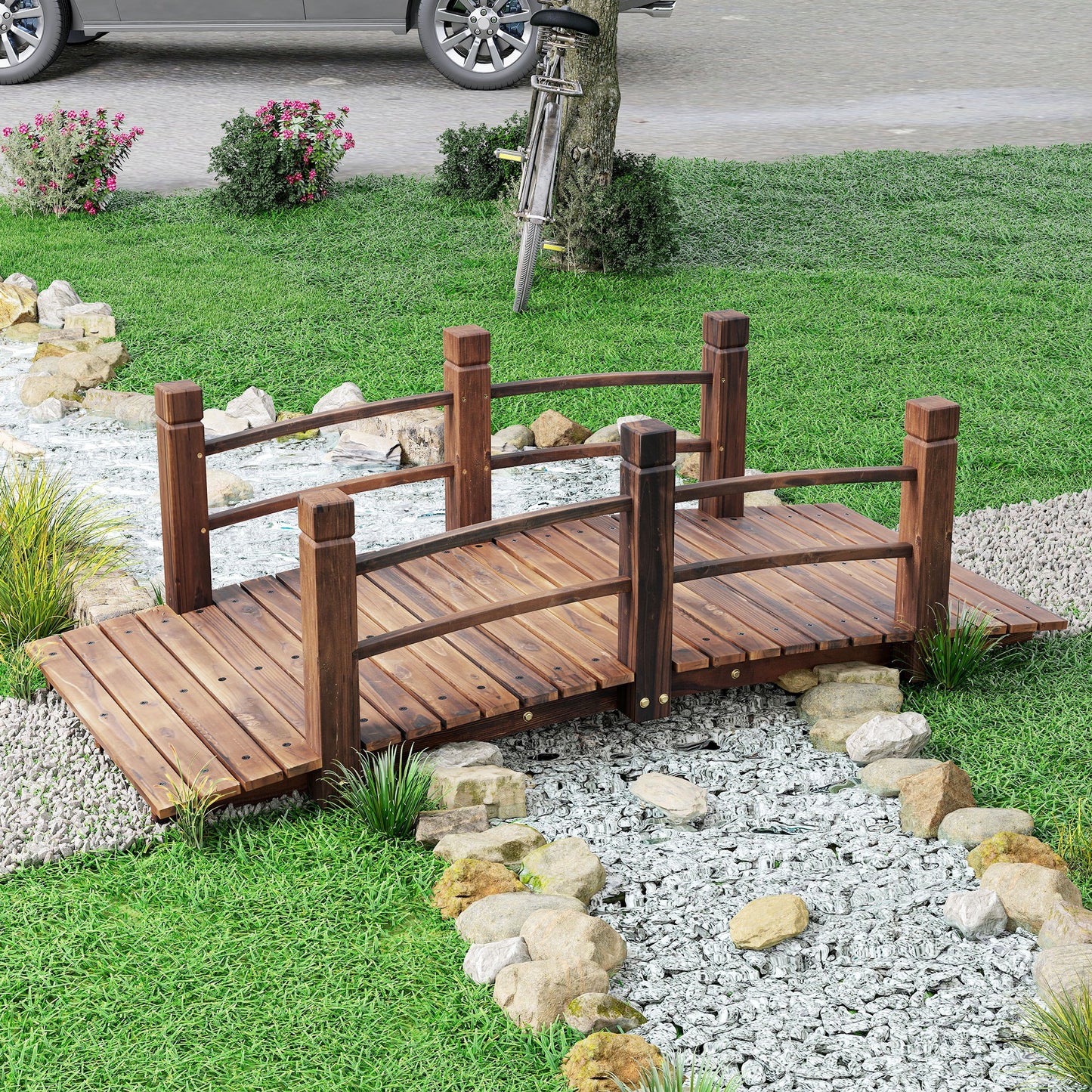 Pont de jardin arqué en bois 152 cm