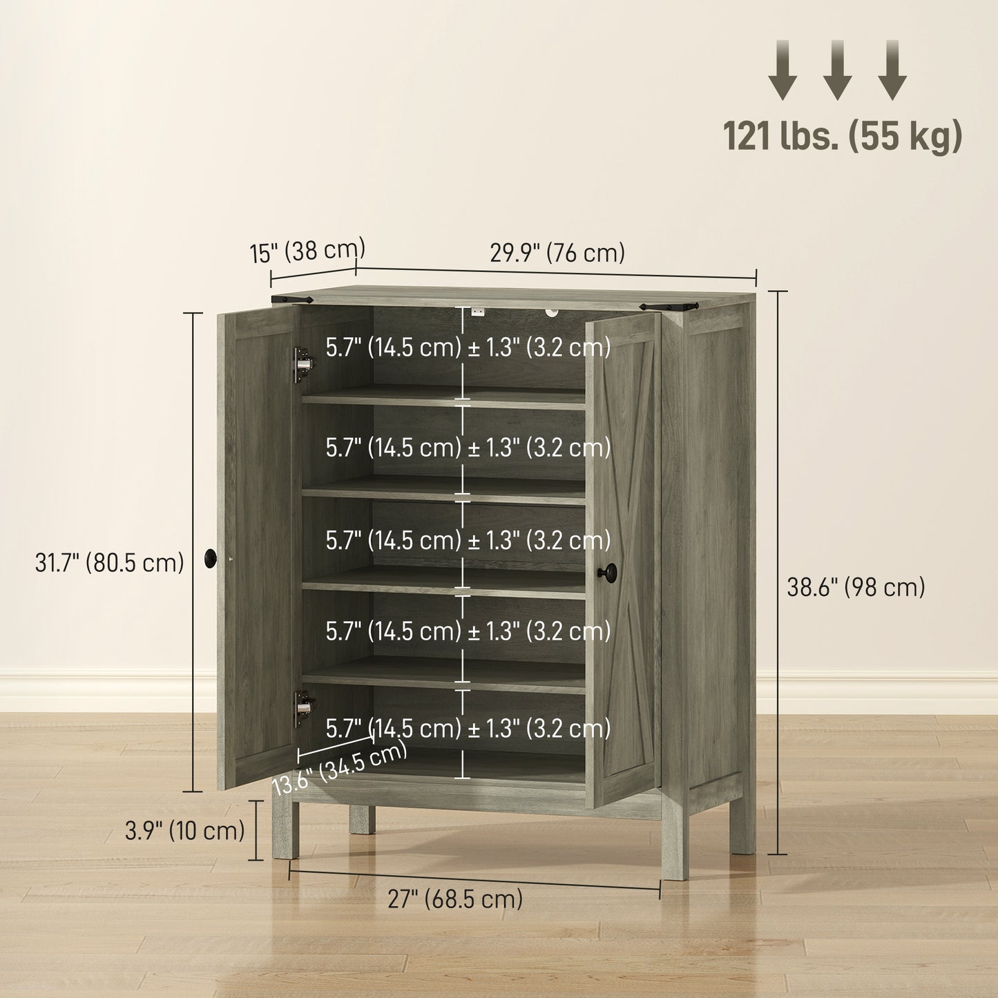 Armoire à chaussures portes de grange style fermette