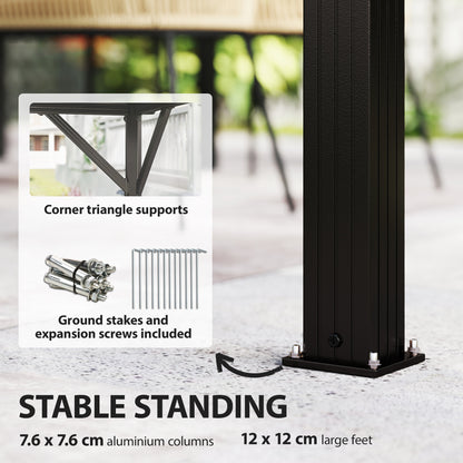 Gazébo Outsunny 3x3m Toit Dur Acier Galvanisé Cadre Aluminium Gris Foncé