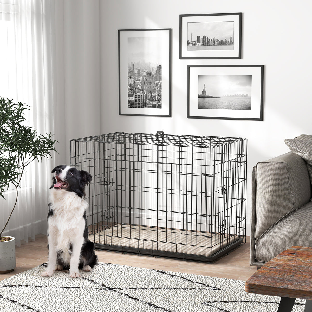 Cage pour chien pliante en métal avec coussin