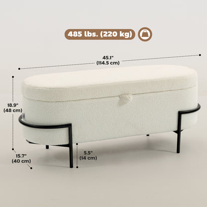 Banc de rangement en molleton sherpa avec pieds en acier