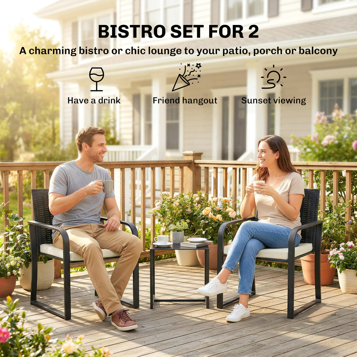 Ensemble bistro 3 pièces avec coussin — noir