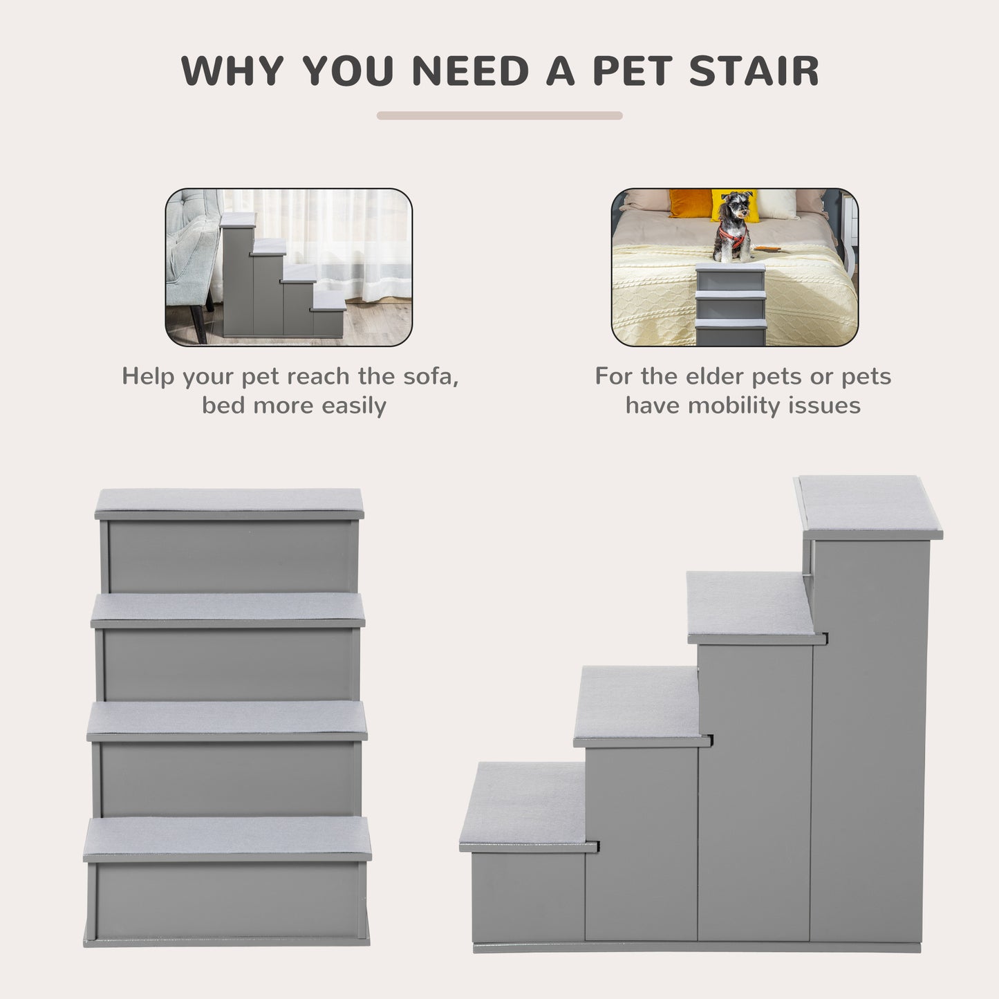 Escalier pour chien 4 niveaux bois MDF — café foncé