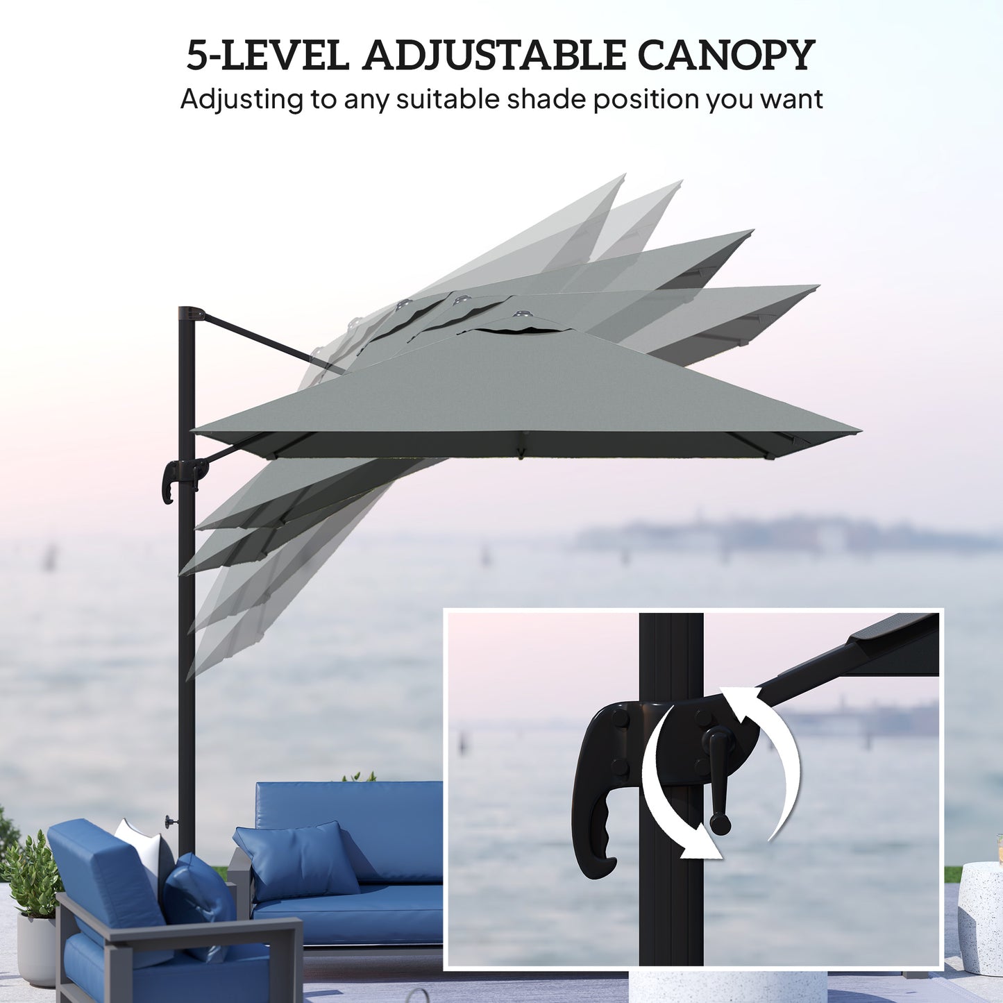 Parasol déporté aluminium 244 cm avec rotation 360°