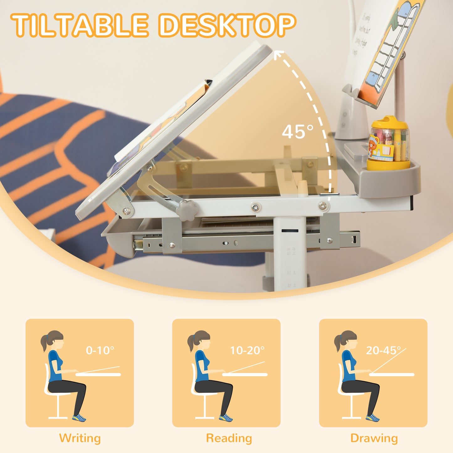 Bureau enfant ajustable avec chaise et lampe LED