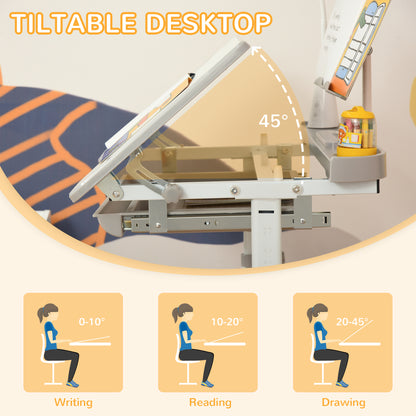 Bureau enfant ajustable avec chaise et lampe LED