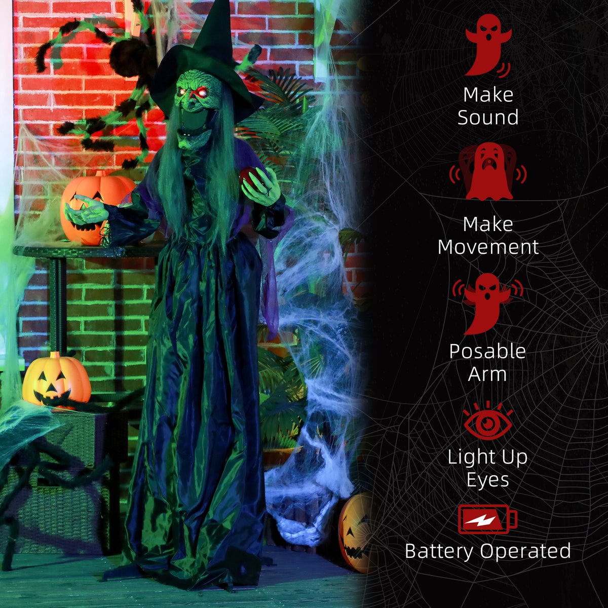 Sorcière animatronique grandeur nature Halloween sonore