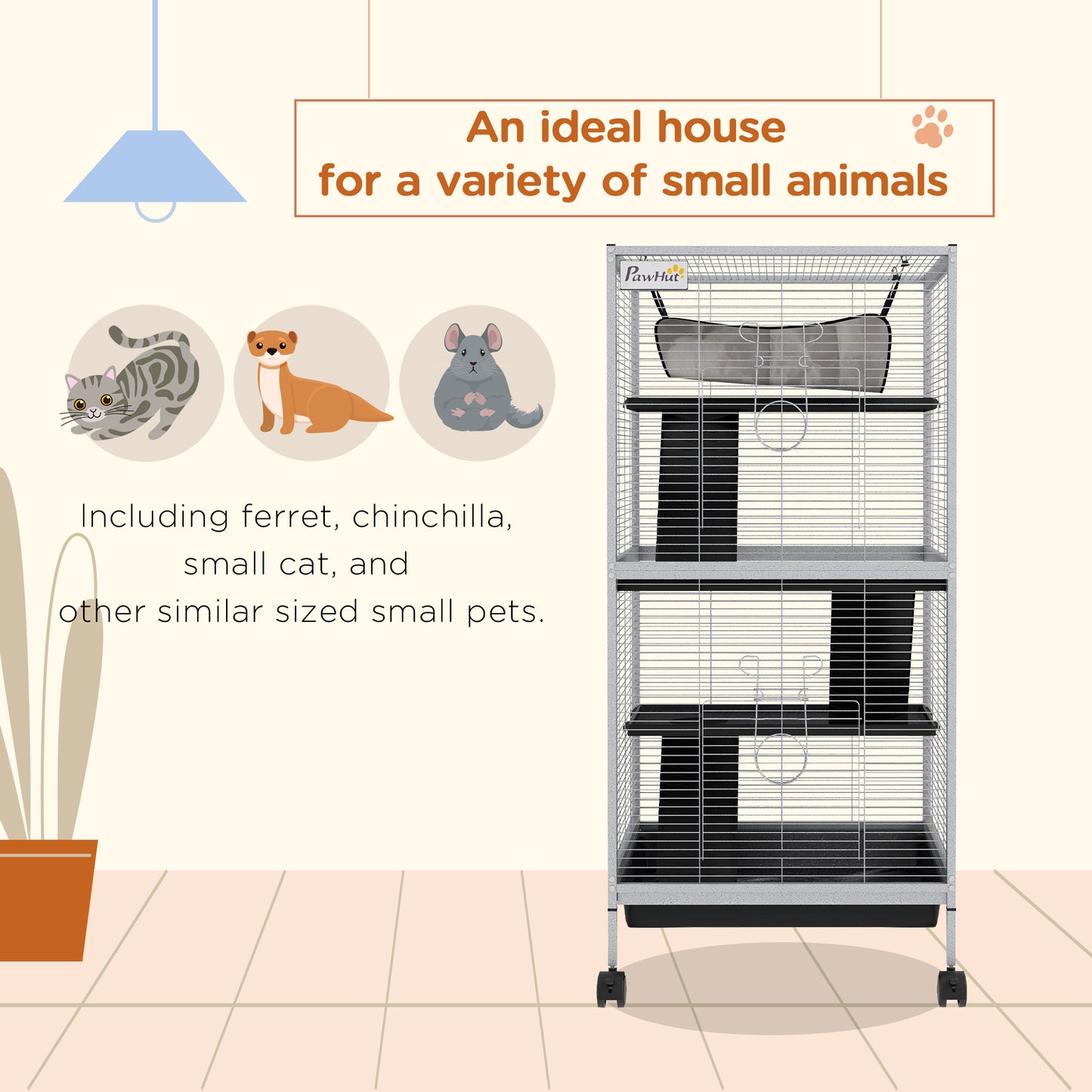 Cage à roulettes pour petits animaux 4 niveaux