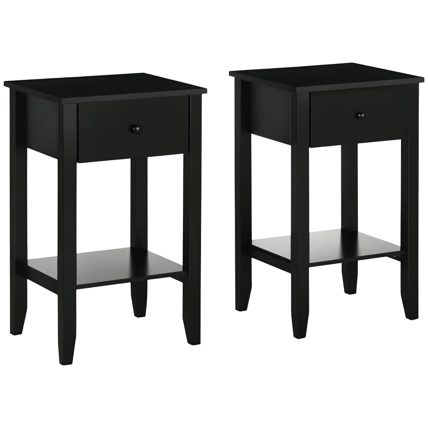 Tables de chevet 2 tiroirs et tablette inférieure — ensemble de 2