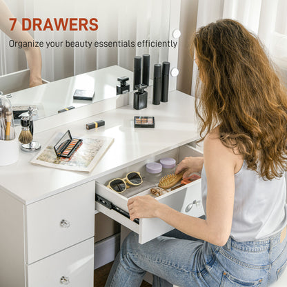 Coiffeuse moderne avec miroir illuminé et 7 tiroirs