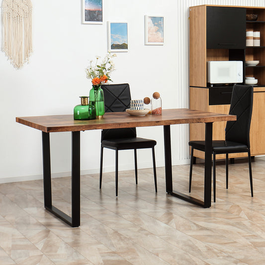 Table de cuisine industrielle bord ondulé bois rustique