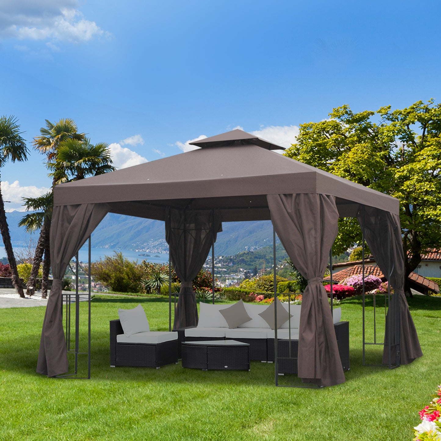 Gazebo de patio toit double 3 x 3 m