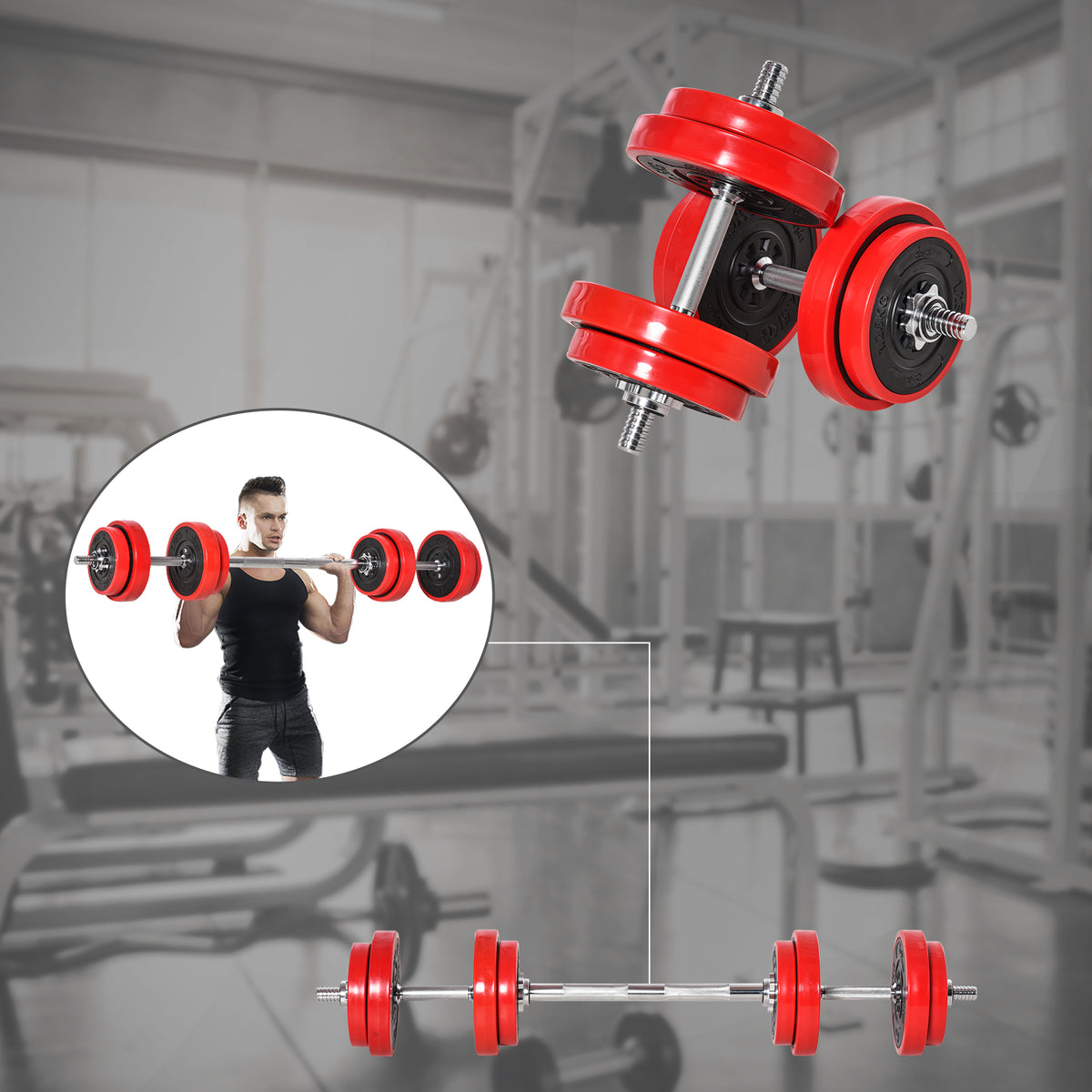Ensemble haltères et barre de musculation réglable 20 kg