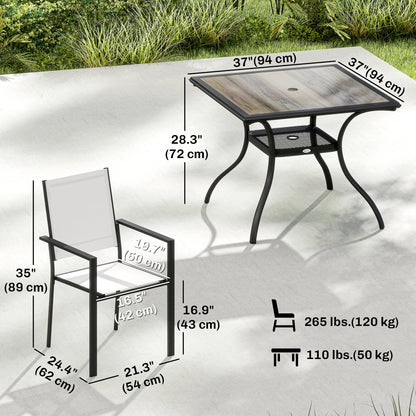 Ensemble repas extérieur 5 pièces avec tablette et trou parasol