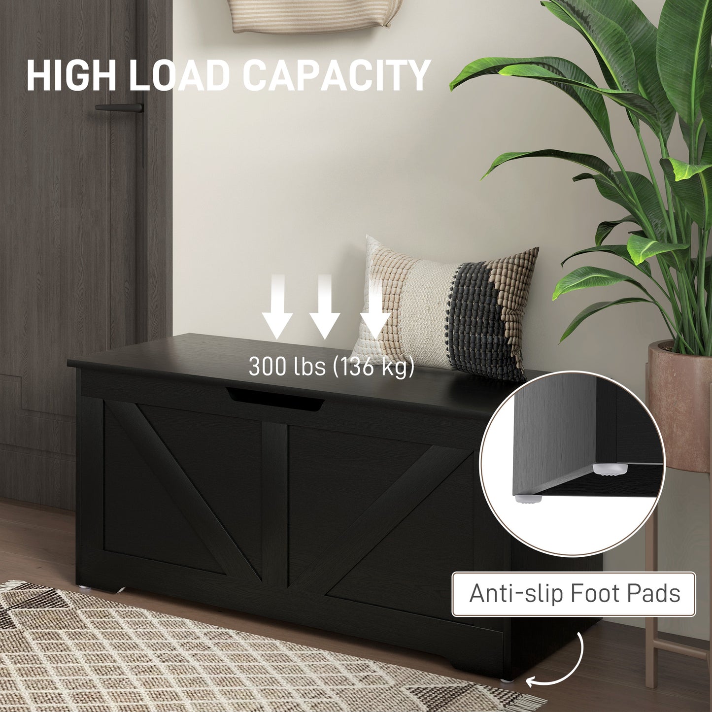 Coffre de rangement spacieux avec charnières sécurisées 100 cm — Grain de bois noir