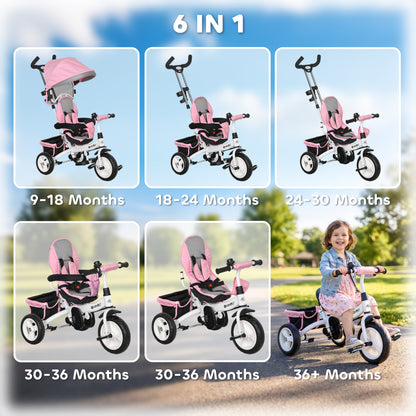 Tricycle 6-en-1 pour tout-petits avec panier et harnais