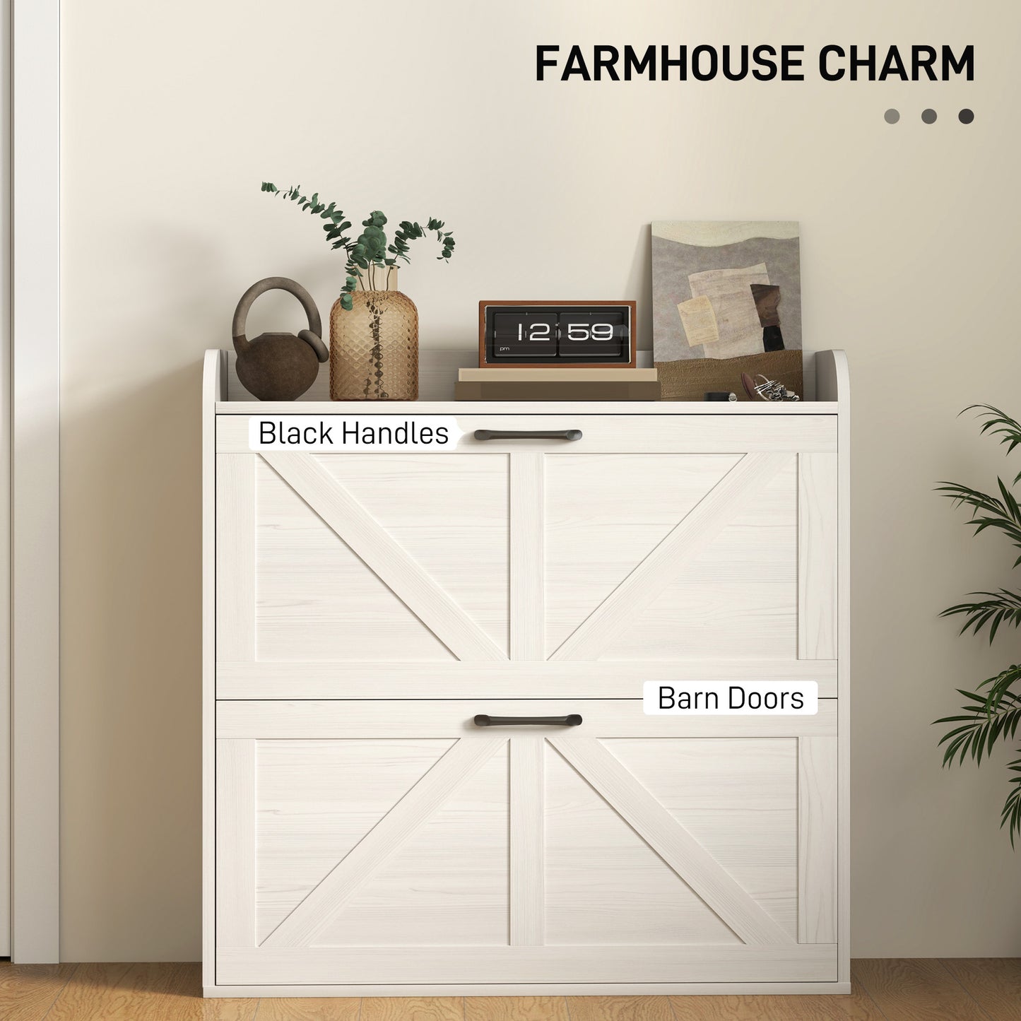 Armoire à chaussures étroite style fermette 2 tiroirs
