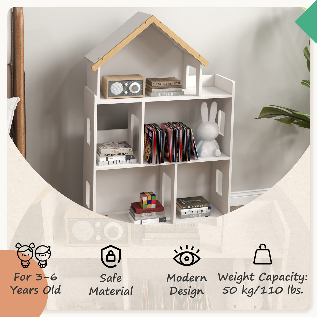 Meuble de rangement pour jouets et livres 3 tablettes