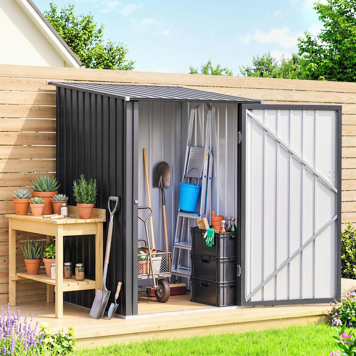 Remise de jardin en acier galvanisé avec porte verrouillable