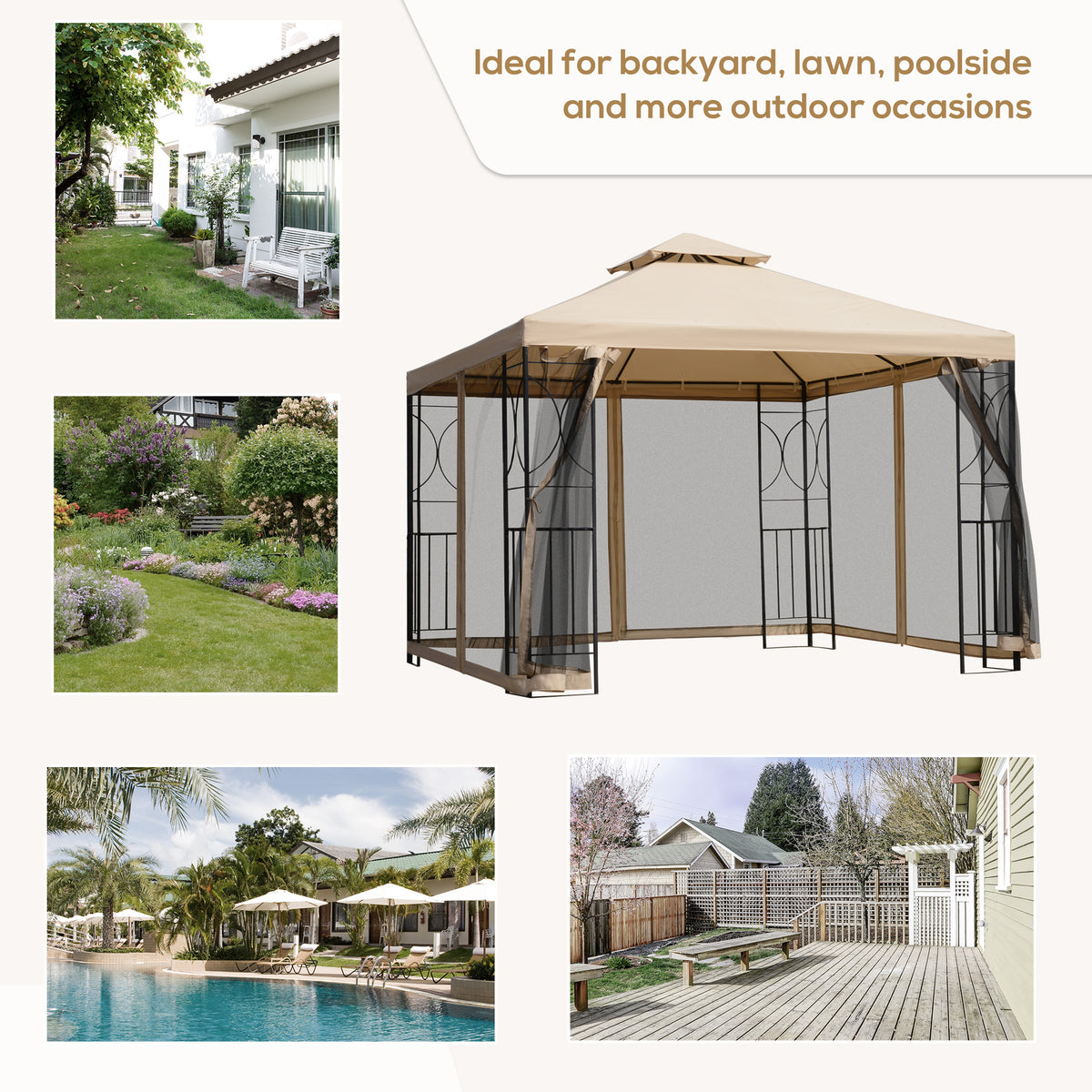 Gazebo de patio double toit avec moustiquaire 3x3m