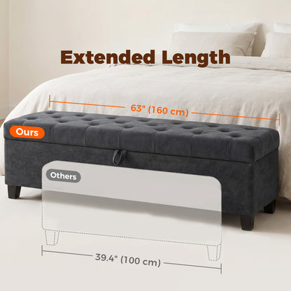 Banc coffre en velours bout de lit 160 cm