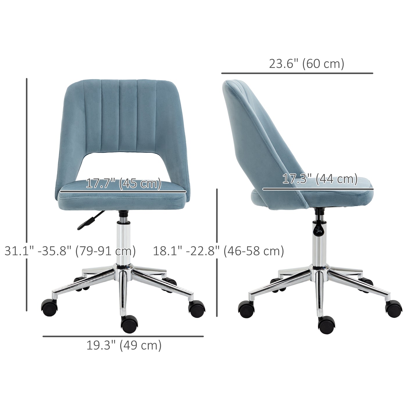 Chaise de bureau mi-hauteur velours forme festonnée pivotante