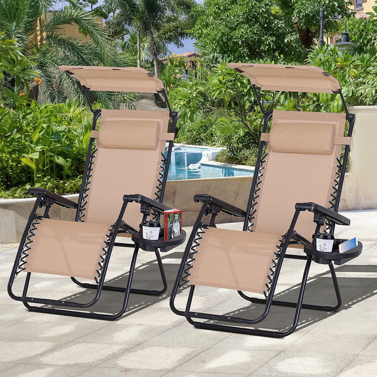 Chaise longue zéro gravité pliable avec auvent