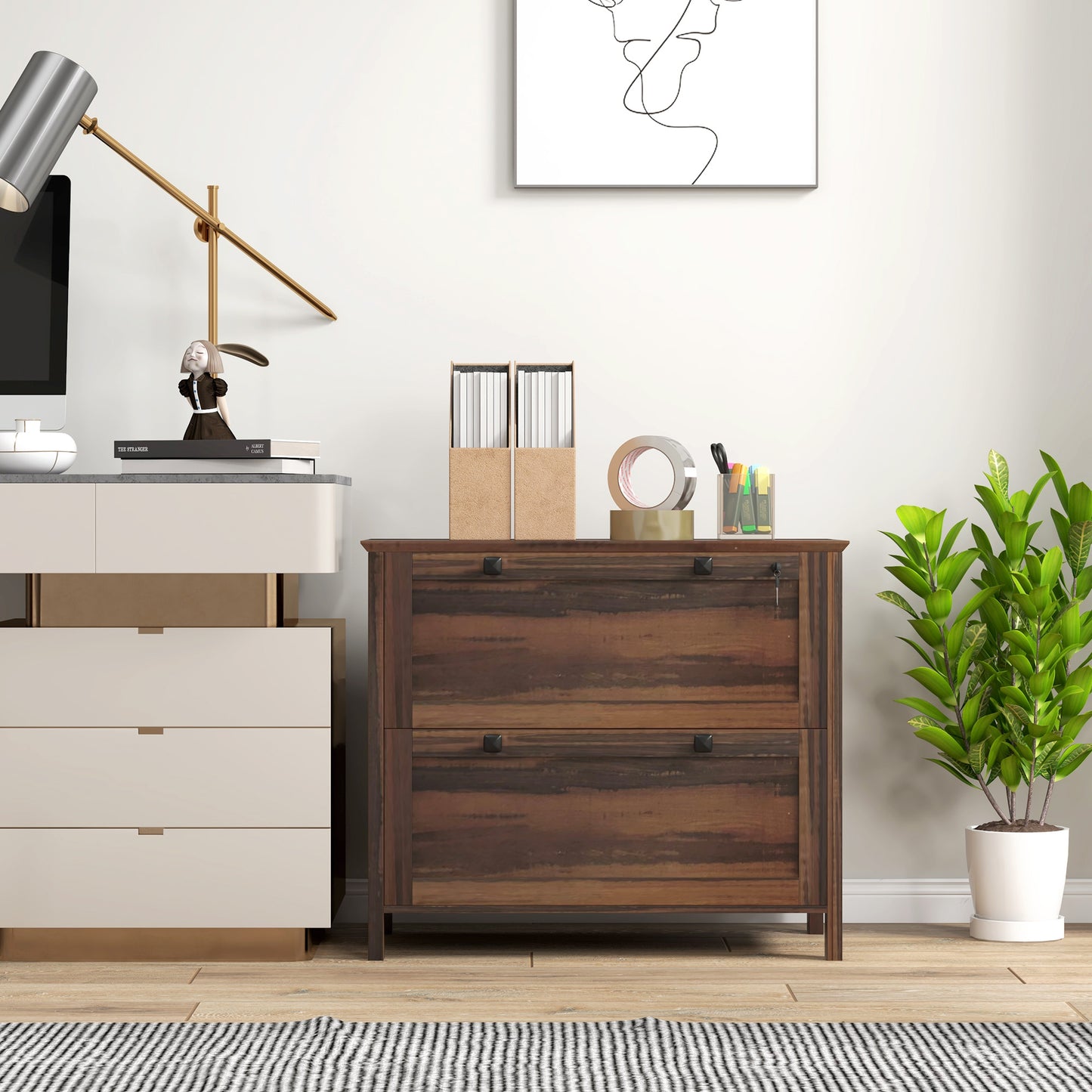 Classeur 2 tiroirs verrouillable avec barre ajustable