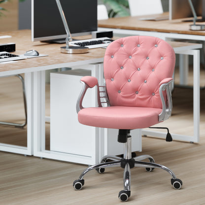 Chaise de bureau capitonnée cuir synthétique cristaux décoratifs