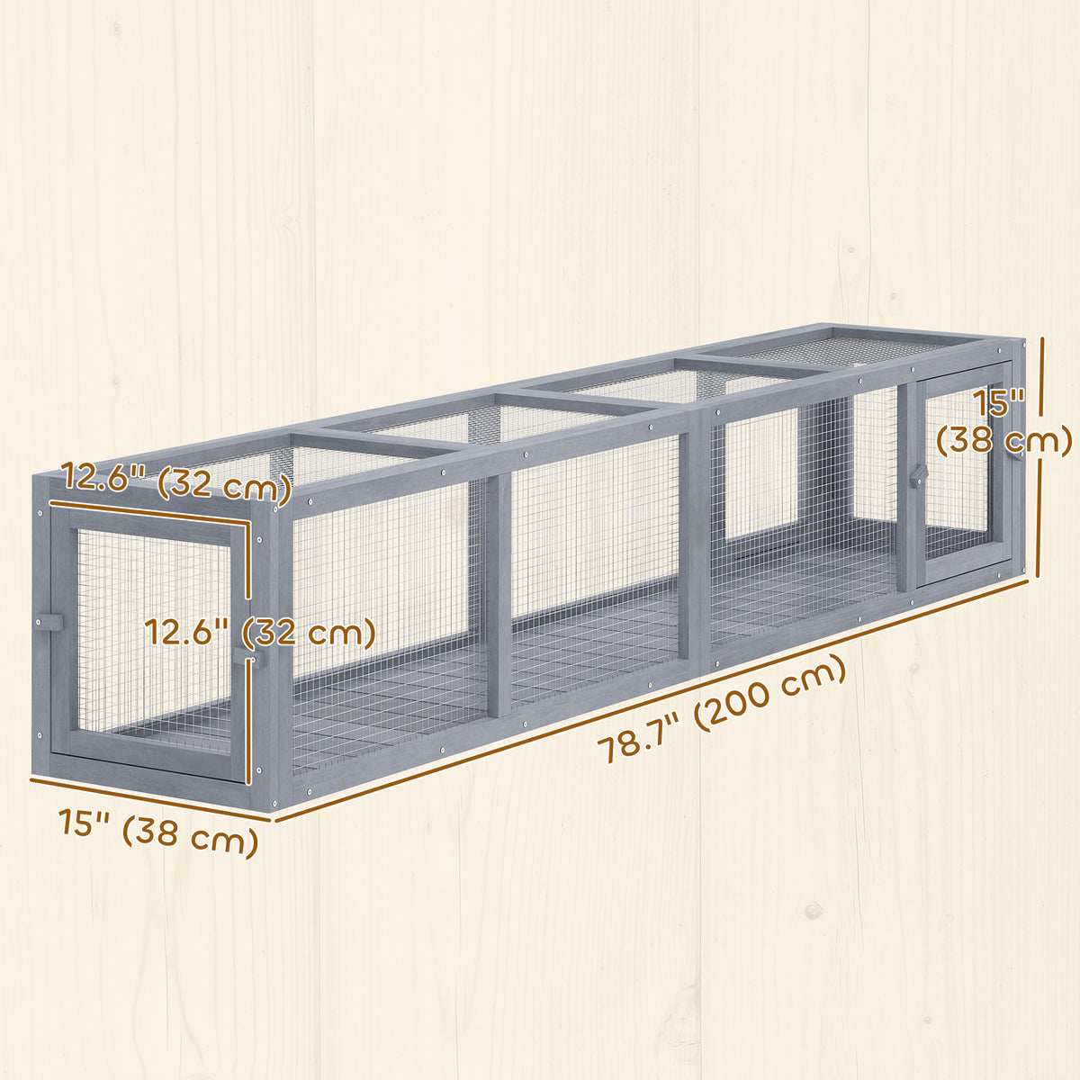 Tunnel pour chat extérieur en bois et grillage modulaire