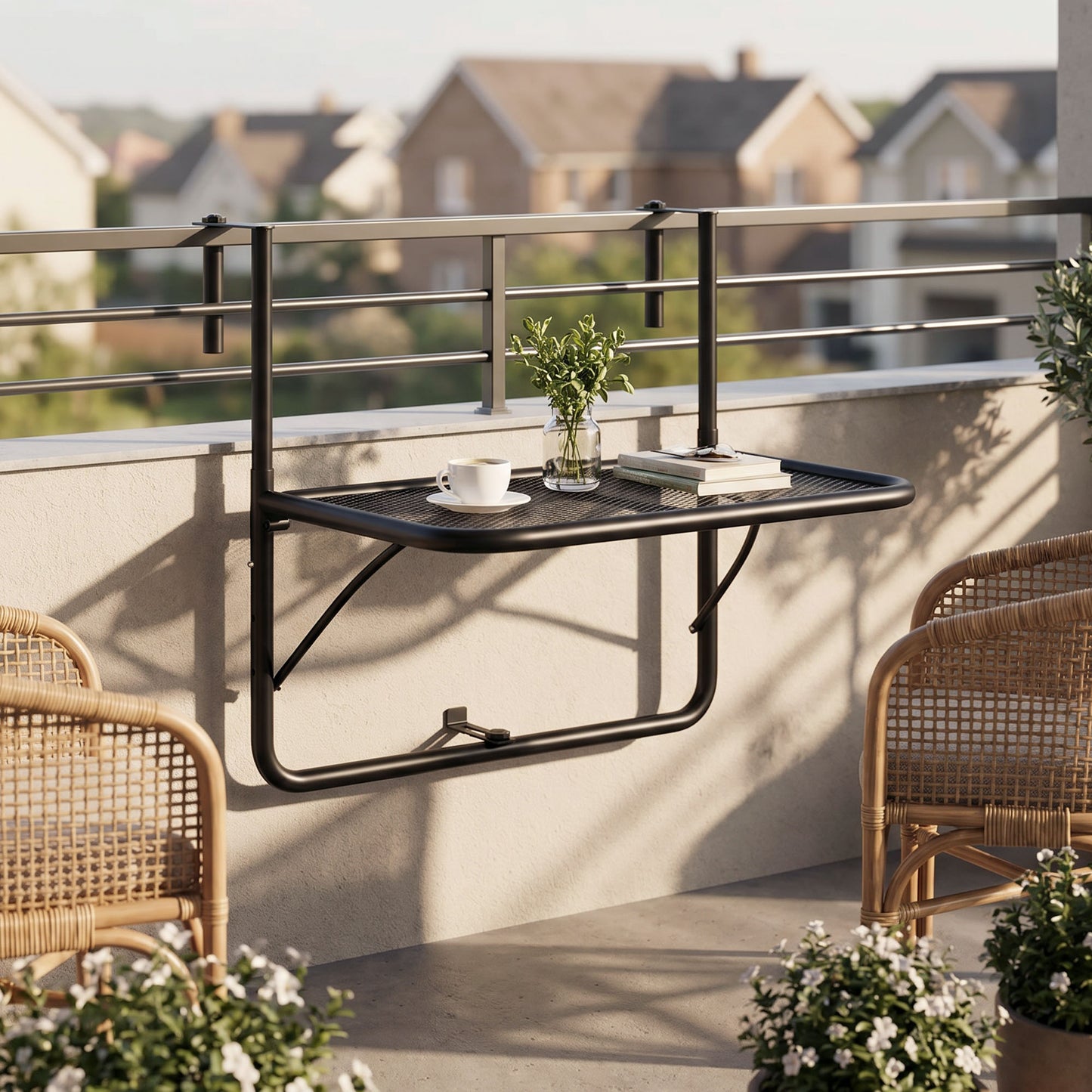 Table de balcon suspendue ajustable pour rambarde
