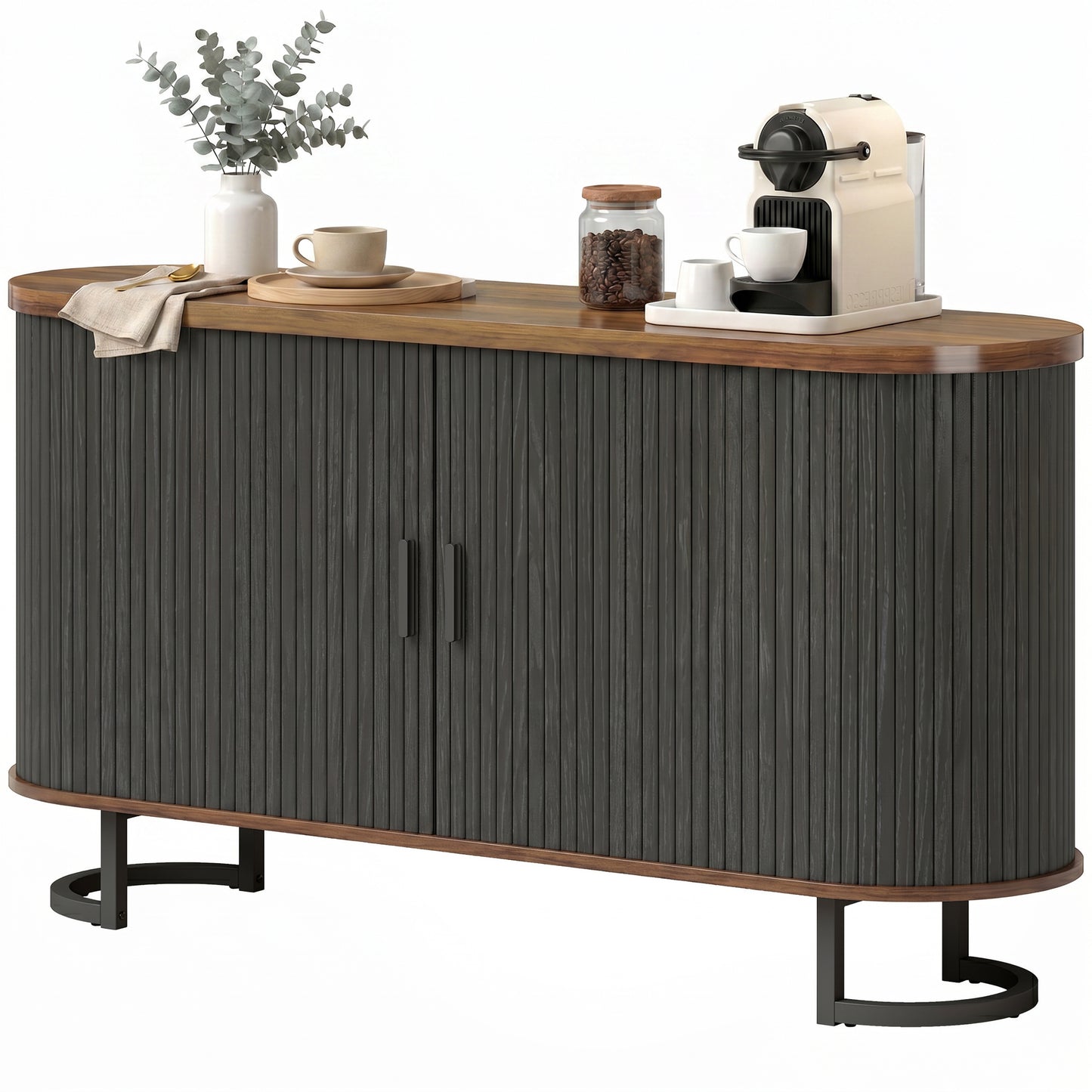 Buffet bahut à portes coulissantes cannelées 140 cm
