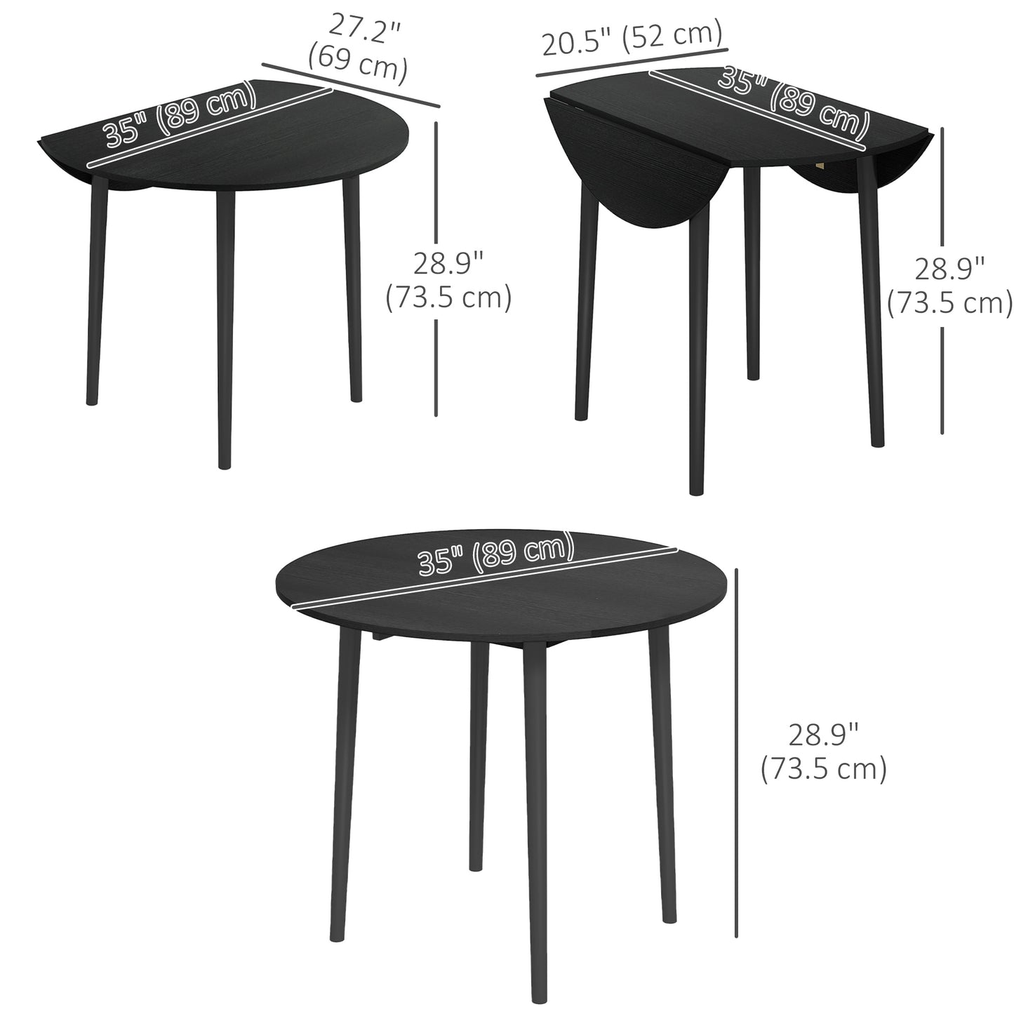 Table à manger pliante ronde à rallonges abattantes