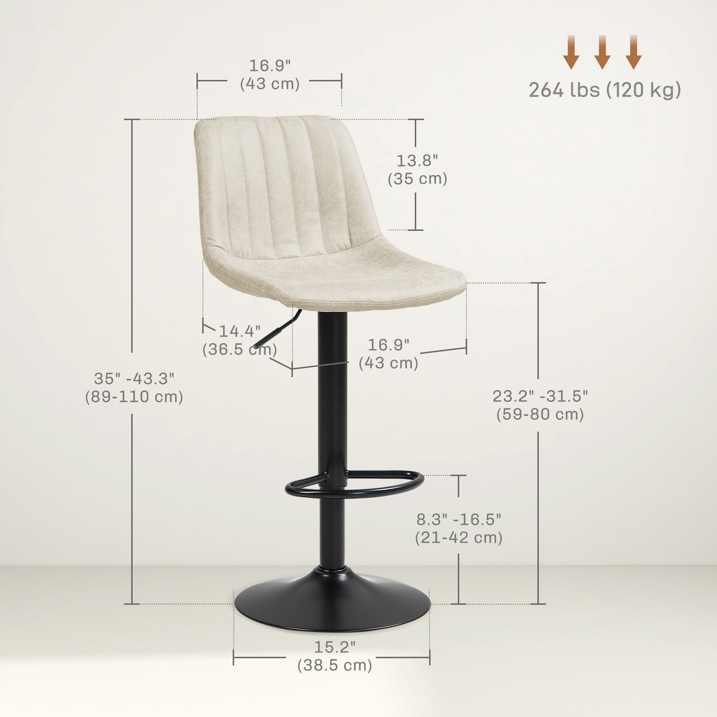 Tabourets de bar hauteur comptoir ajustables pivotants ensemble 2