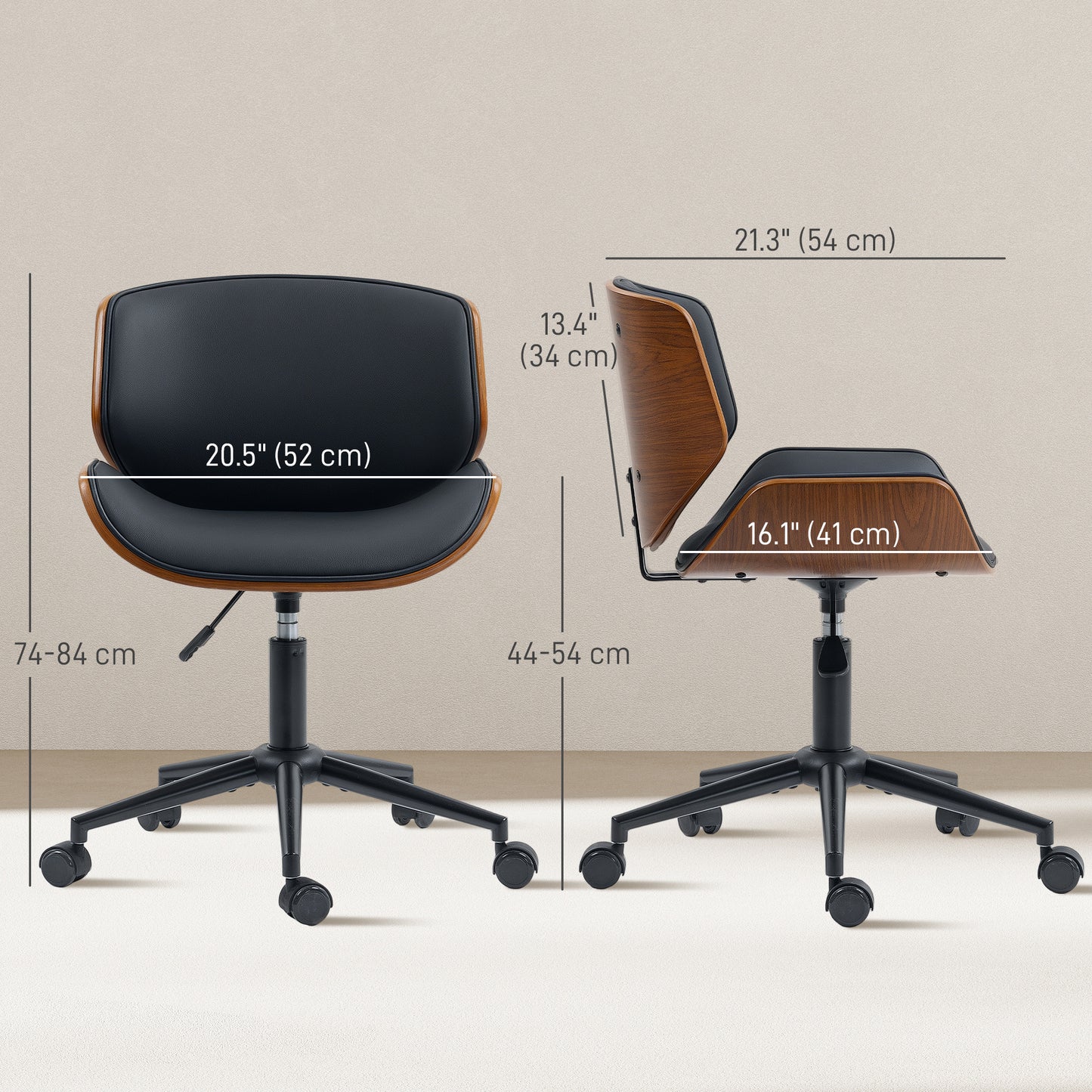 Chaise de bureau mi-siècle moderne sans accoudoirs à roulettes