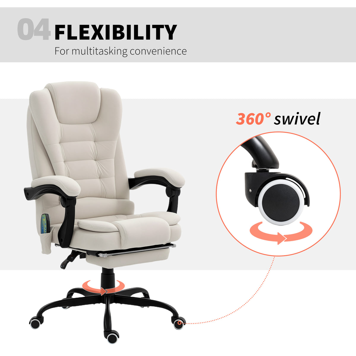 Chaise de bureau massante inclinable avec repose-pieds