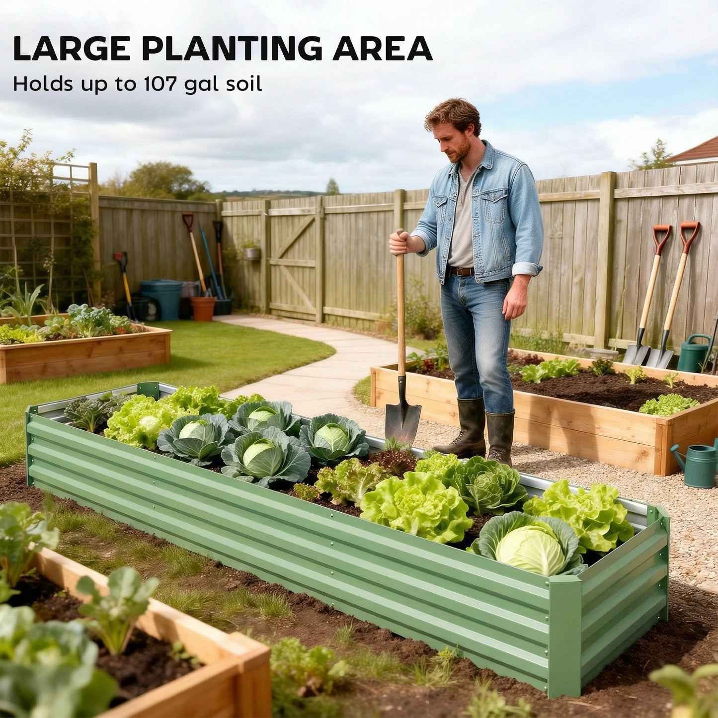 Bac surélevé galvanisé 8'x2'x1' pour jardin