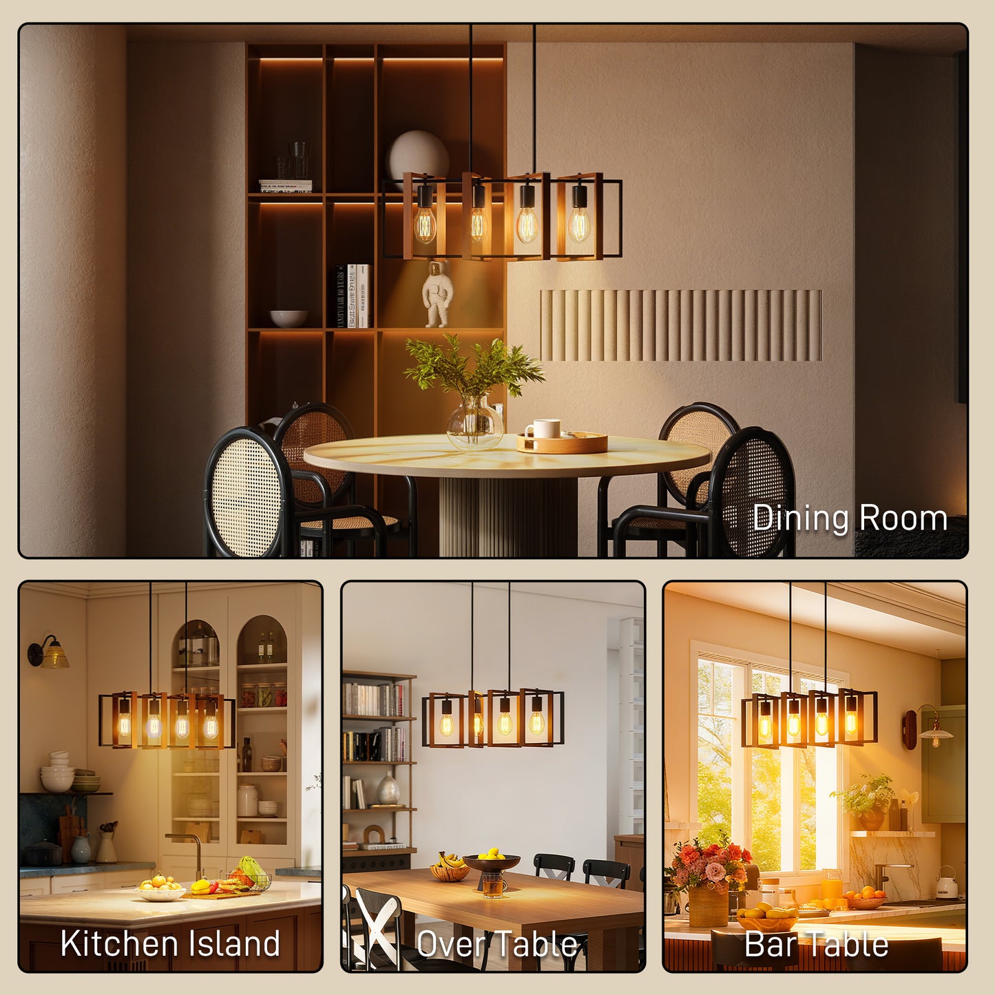 Luminaire suspendu linéaire farmhouse 4 cadres rotatifs