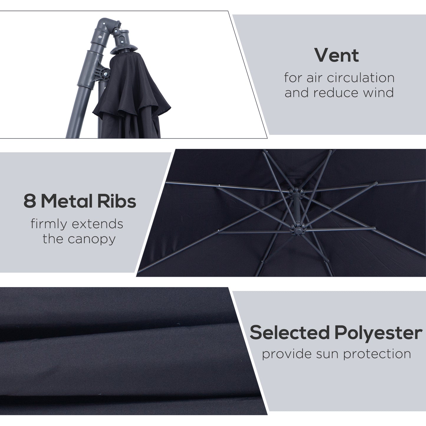 Parasol déporté rotatif 10 pi — Canopée résistante UV